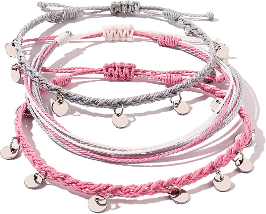 FANCY SHINY String Ankle Bracelets Waterproof Rope Anklets Braided Beach Boho Coin Anklets Cute Friendship Foot Jewelry for Women