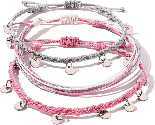 FANCY SHINY String Ankle Bracelets Waterproof Rope Anklets Braided Beach Boho Coin Anklets Cute Friendship Foot Jewelry for Women