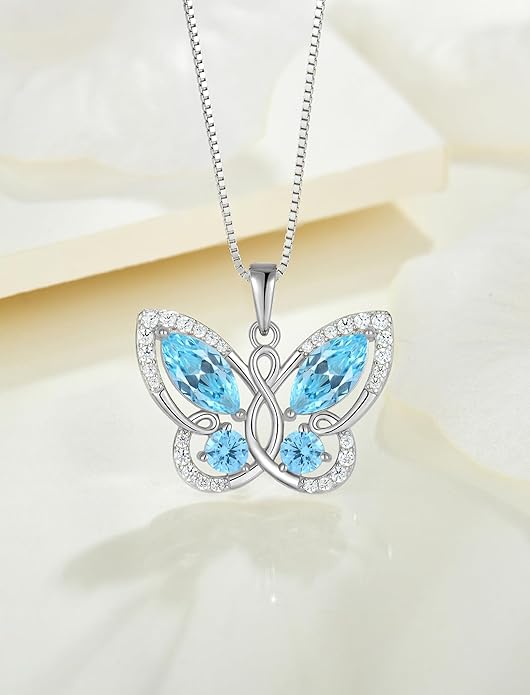 STARCHENIE Butterfly Pendant Necklace for Women 925 Sterling Silver Birthstone Butterfly Jewelry Gifts