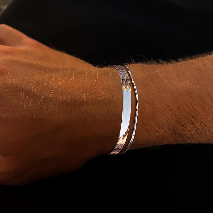 Moodear Stackable Bracelets for Men - Dainty 925 Sterling Silver/14K Gold Plated Cuff Snake Box Cuban Link Chain Bangle Bracelet Set Mens Jewelry