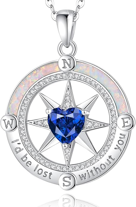 FANCIME Compass Necklace for Women Sterling Silver Compass Jewelry Opal Pendant Fine Jewelry Gemstone Birthday Mother's Day Gifts for Wife