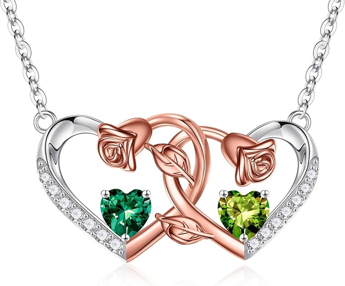 Iefil Chrismas Gifts for Wife - 925 Sterling Silver Rose Birthstone Necklace, Stocking Stuffers for Women Wife Girlfriend Mom