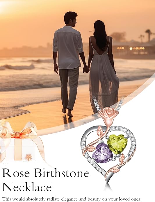 Christmas Gifts for Women Rose Heart Birthstone Pendant Necklace I Love You Forever Jewelry Valentine Mothers Day Birthday Gifts for Women Her Wife Girlfriend