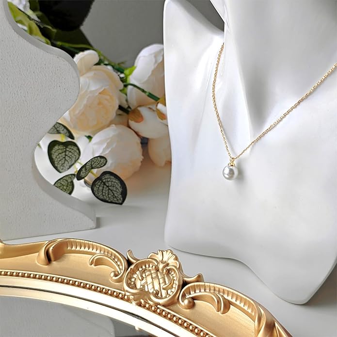 Zeffy Gold Pearl Necklace for Women, Dainty 14K Gold/Silve Plated Layered Pearl Choker Pearl Earrings Pearl Bracelets Wedding Trendy Gold Jewelry Set for Women Gifts