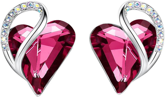 Earrings for Women, Mothers Day Gift for Mom, Heart Birthstone Crystal Stud Earring, Silver Plated Birthday Jewelry