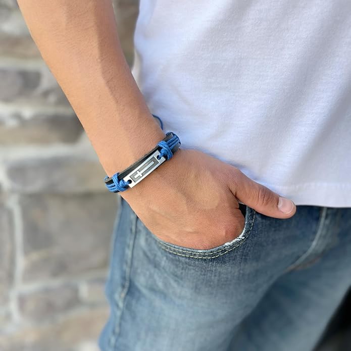 Leather Cross Bracelet for Teens or Men, Cool Christian Gift Ideas for Teenagers for Confirmation, Baptism, Christmas Stocking Stuffers