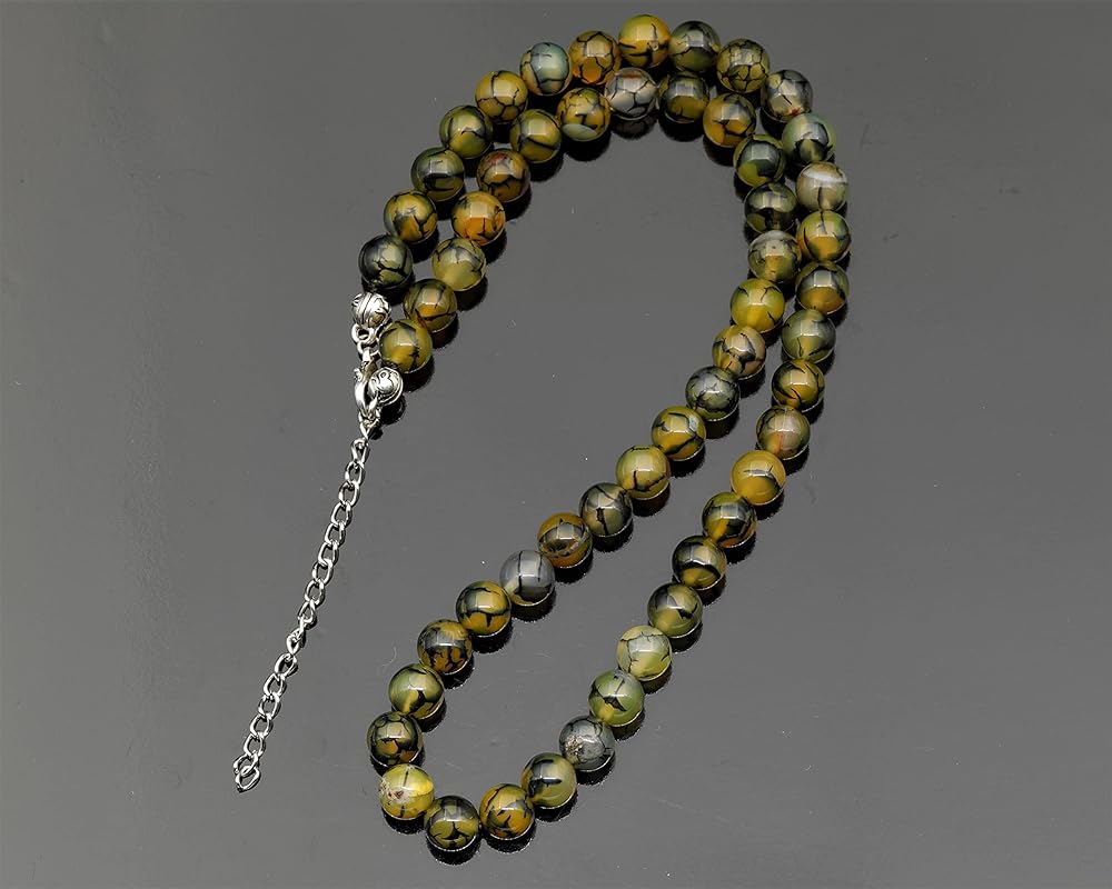 Natural Dragon Vein Beaded Choker, Genuine Green Crystal Necklace, Fancy Gemstone Choker, 8mm Beads, Unique Fashion Jewelry, Healing Crystal Chakra Necklace, Durable Stone Necklace, Aquarius Necklace