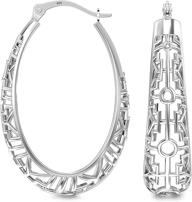 LeCalla 925 Sterling Silver Hoop Earrings | Women's Filigree Hoop Earrings | Openwork Mesh Filigree Cut Earring | Lightweight & Hypoallergenic Vintage Hoop Earrings for Women