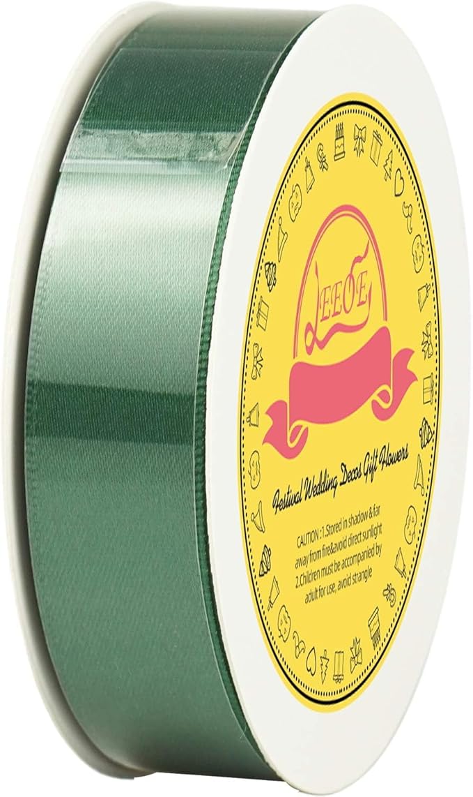 LEEQE Double Face Forest Green Satin Ribbon 7/8 inch X 25 Yards Polyester Forest Green Ribbon for Gift Wrapping Very Suitable for Weddings Party Invitation Decorations and More