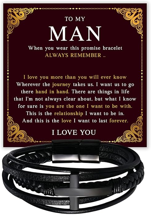 Mapileng To My Man – Braided Leather & Stainless Steel Bracelet with Heartfelt ‘Love You Forever’ - Elegant Gift Box Included, Gift from Girlfriend or Wife for Husband, Boyfriend, or Brother