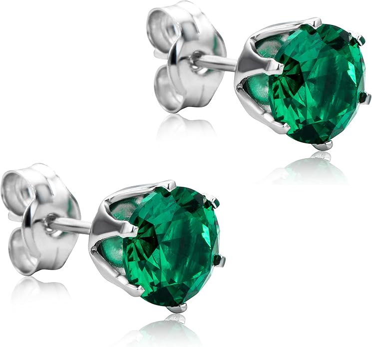 Round 14K Gold Earrings for Women in Solid 14K White Gold 585/14K Yellow Gold 585 with Ruby/Sapphire/Zirconia/Emerald Gemstones, Stud Earrings For Women,Women's Jewelry Delivered in Jewelry Box