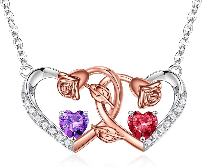 Iefil Chrismas Gifts for Wife - 925 Sterling Silver Rose Birthstone Necklace, Stocking Stuffers for Women Wife Girlfriend Mom