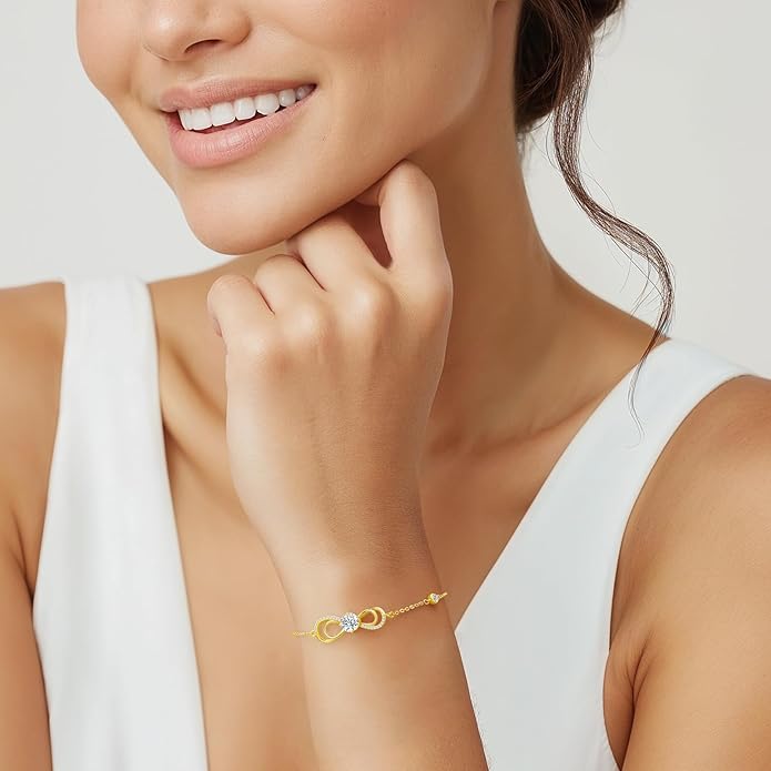 Moissanite Infinity Heart Bracelets for Women,925 Sterling Silver,18K Gold Plated,Adjustable Anniversary Birthday Fine Jewelry Gifts for Wife Her Mom