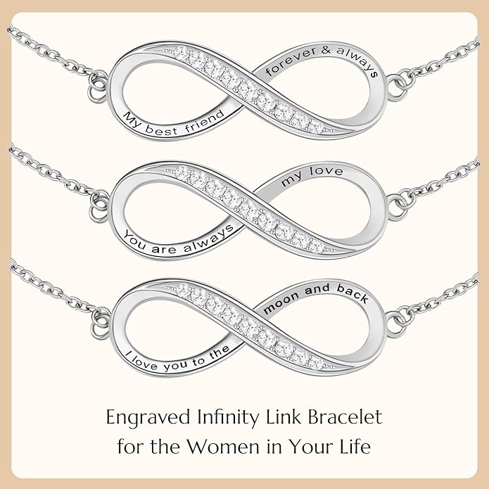 NORBU S925 Infinity Bracelets for Women, Sterling Silver Womens Infinity Heart Birthstone Link Charm Bracelet, Jewelry Gifts for Her Christmas Birthday Valentine Mother's Day