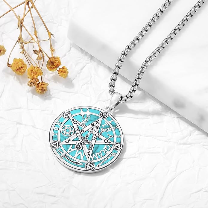 Odinstone Nudo De Bruja Plata 925 Tetragramaton Amuleto Witches Knot Necklace Tetragrammaton Pendant Good Luck Protection Amulet Wiccan Jewelry for Men Women