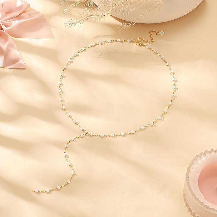 LOVELUCK Long Lariat Necklace for Women,Dainty Layered Y-Shaped Necklaces 14k Gold/Silver Plated Drop Chain Trendy Christmas Jewelry Gifts