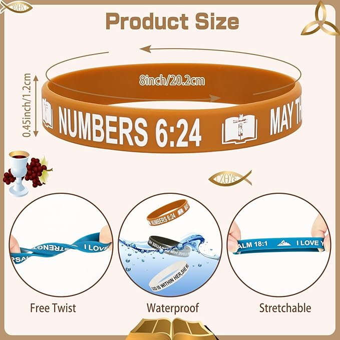 JUNEBRUSHS 64pcs Bible Verse Rubber Bracelets Bulk Inspirational Christian Rubber Silicone Wristbands Religious bible bracelet for Men Women Party Christian Gifts Supplies(16 Designs)