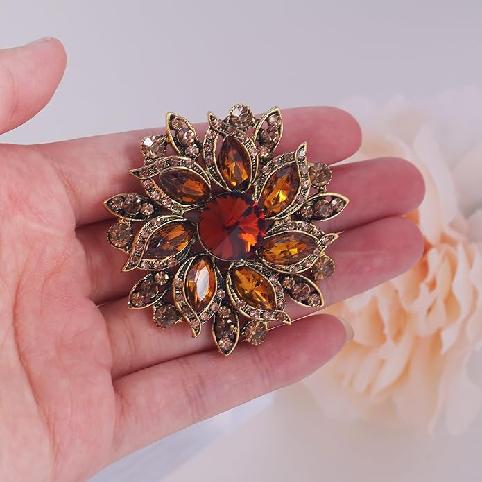 LAXPICOL Vintage Women's Austrian Crystal Elegant Flower Brooch Wedding Broach Pin