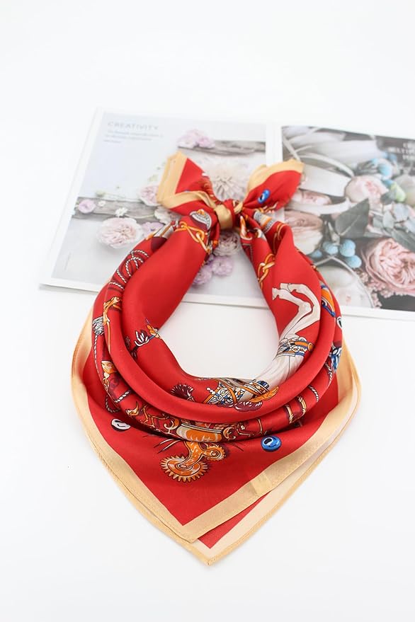 ANDANTINO 100% Mulberry Silk Square Scarf for Hair-25.6" X25.6'' Women Men Natural Silk Neckerchief Digital Printed Headscarf