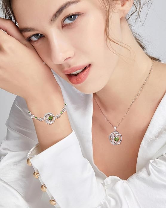 FANCIME Tree of life Birthstone Bracelet for Women Sterling Silver Tree Jewelry Birthstone Charm Bracelet Gemstone Anniversary Birthday Christmas Gifts for Wife Mom Her