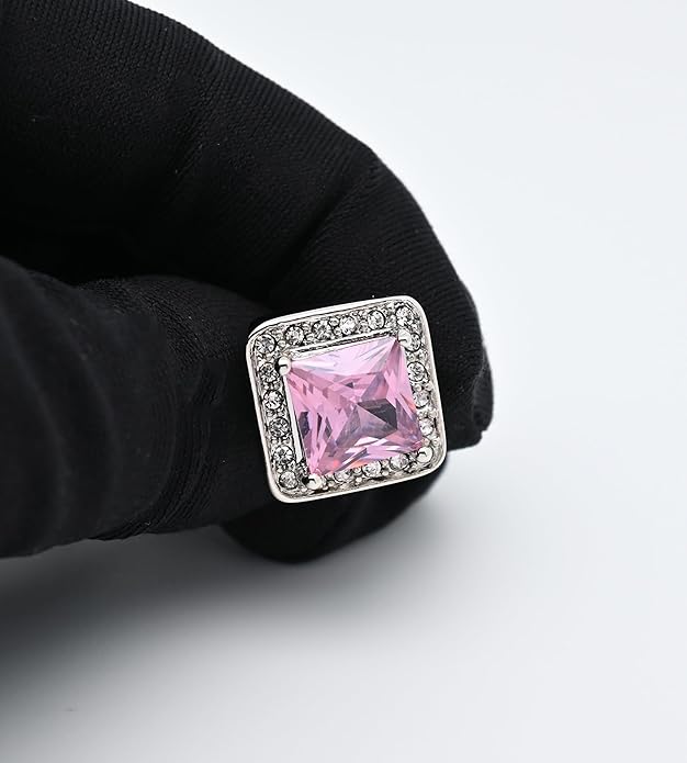 Jonwo Pink Crystal Square Silver Cufflinks for Men Lady In Gift Case Classic Faceted Gemstone Men's Cufflinks Jewelry Set for Wedding Anniversary Business Party Events Tuxedo Dress