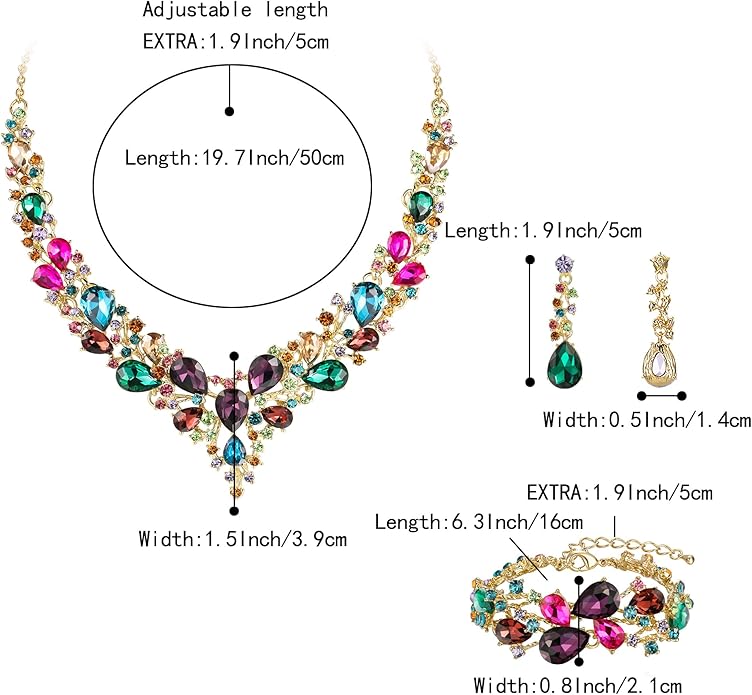 BriLove Wedding Bridal Jewelery for Women Austrian Crystal Teardrop Cluster Statement Necklace Dangle Earrings Link Bracelet Set