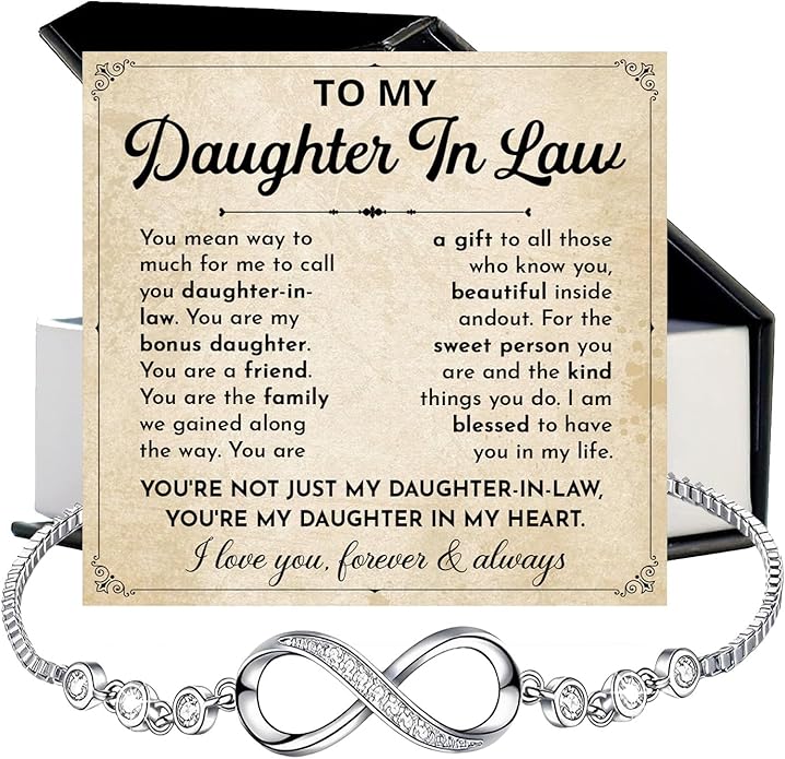To My Beautiful Daughter In Law Bracelet From Mother-In-Law, Daughter In Law Birthday Gifts, Infinity Star Heart Bracelet For Her With Heartfelt Message Card & Elegant Box, Bonus Daughters Bracelets