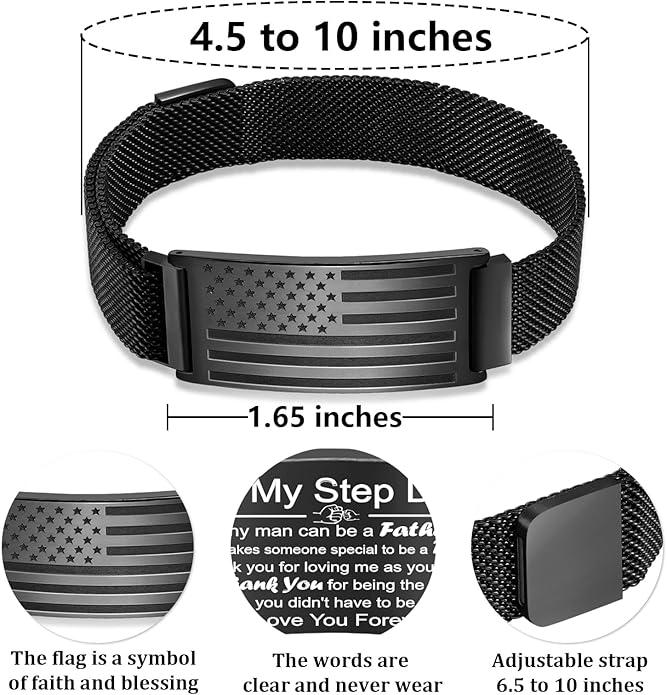 Bracelet for Men/Husband/Uncle/Bonus Dad/New Dad/Papa/Stepdad,American Flag Bracelet Fathers Day Valentines Christmas Jewelry Gifts,Adjustable Size