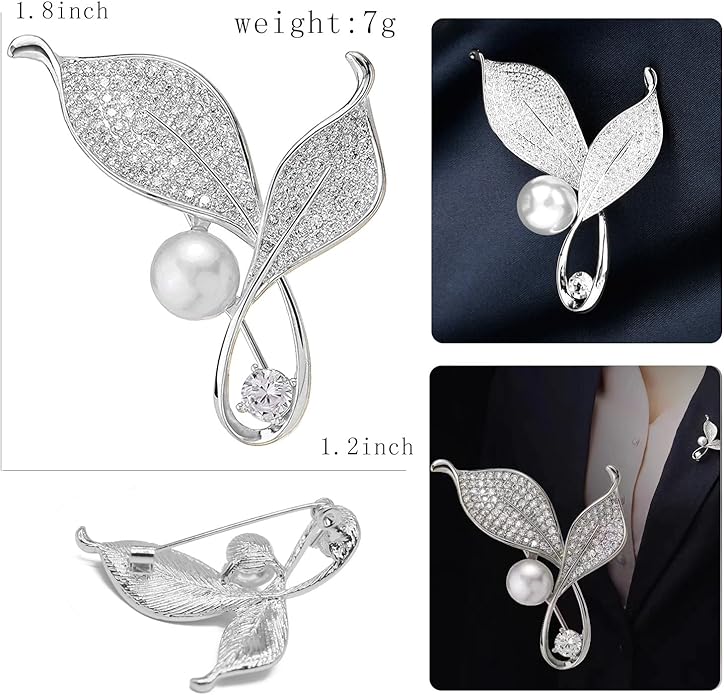 Crystal Pearl Flower Brooches Pins Fashion Beautiful Created Rhinestone Floral Brooch Good Idea for Party Dance Wedding Banquet for Elegant Women Girl