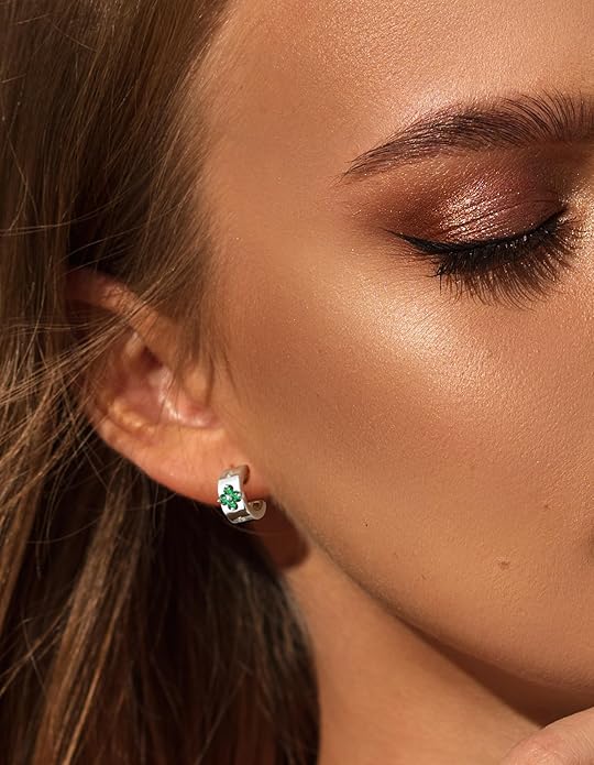 Premium Emerald&Moissanite Clover Hoop Earrings for Women Gifts Nickel Free|D Color VVS1 Clarity 3EX Cut|S925 Sterling Silver 18K Gold Plated Non Tarnish