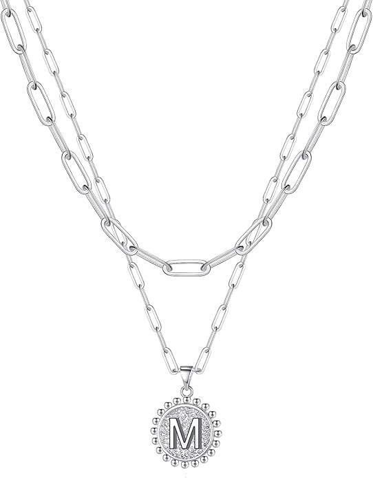 Ursteel Layered Initial Necklaces for Women, 14K-Gold-Plated Dainty Layering Paperclip Chain Necklaces for Women Jewelry