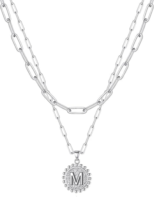 Ursteel Layered Initial Necklaces for Women, 14K-Gold-Plated Dainty Layering Paperclip Chain Necklaces for Women Jewelry