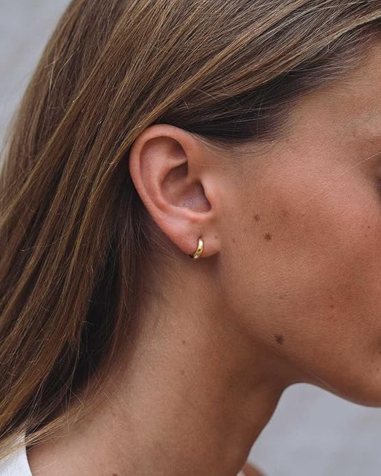 Minimalist Hoops for Women - 14K Gold Open Huggie Hoop Earrings, Hypoallergenic Tiny Hoops in Gold and Silver (Set of 1-5 Pairs)