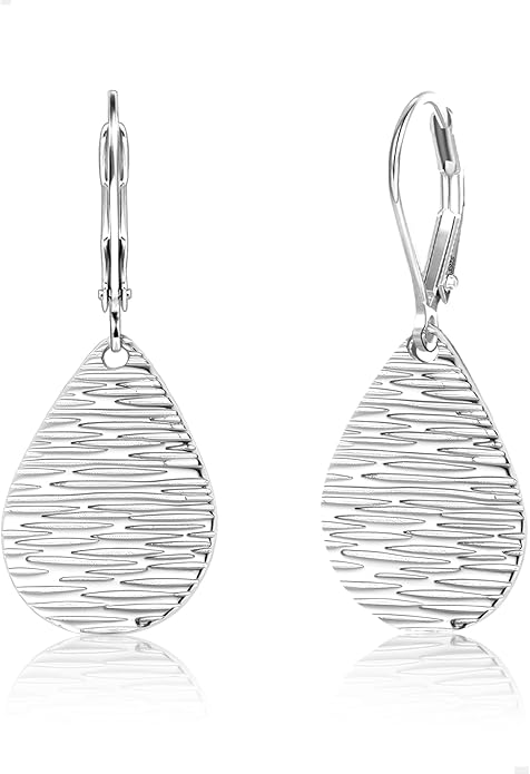Sterling Silver Dangle Earrings for Women Trendy 14k Gold Dangle Drop Earrings Teardrop Hammered Leverback Earings for Women Jewelry Gifts