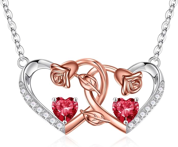 Iefil Chrismas Gifts for Wife - 925 Sterling Silver Rose Birthstone Necklace, Stocking Stuffers for Women Wife Girlfriend Mom
