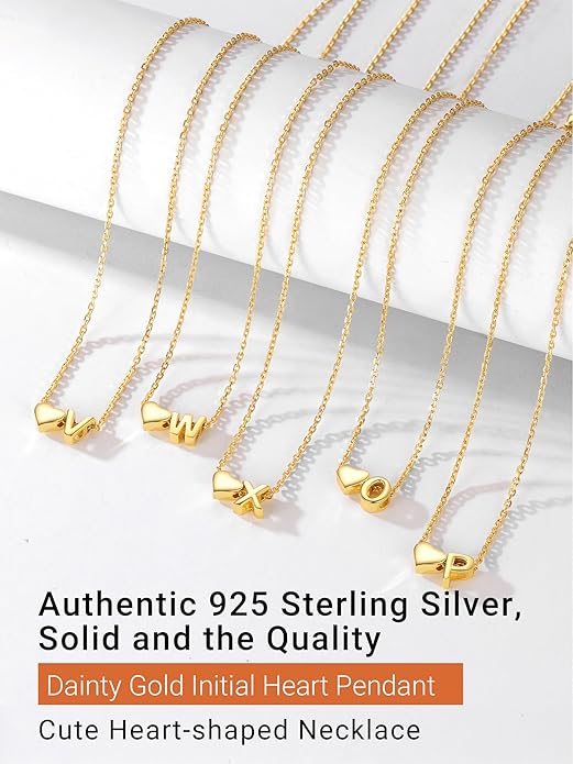 PROSILVER Initial Heart Necklace for Women, 925 Sterling Silver Tiny Heart Letter Necklace Siver, Gold Necklace, Come with Box