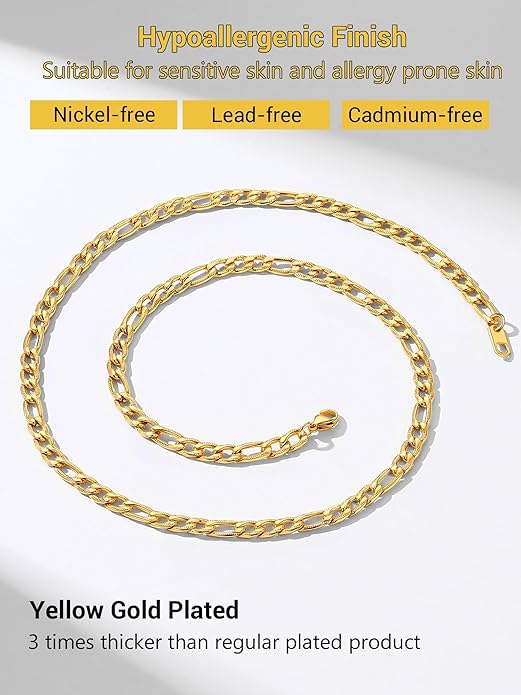 PROSTEEL 316L Stainless Steel Figaro Cuban Chain Necklace for Men, Black/18K Real Gold Plated, 4/5/6/7.5/9/10/13mm, 14inch-30inch, Come with Box