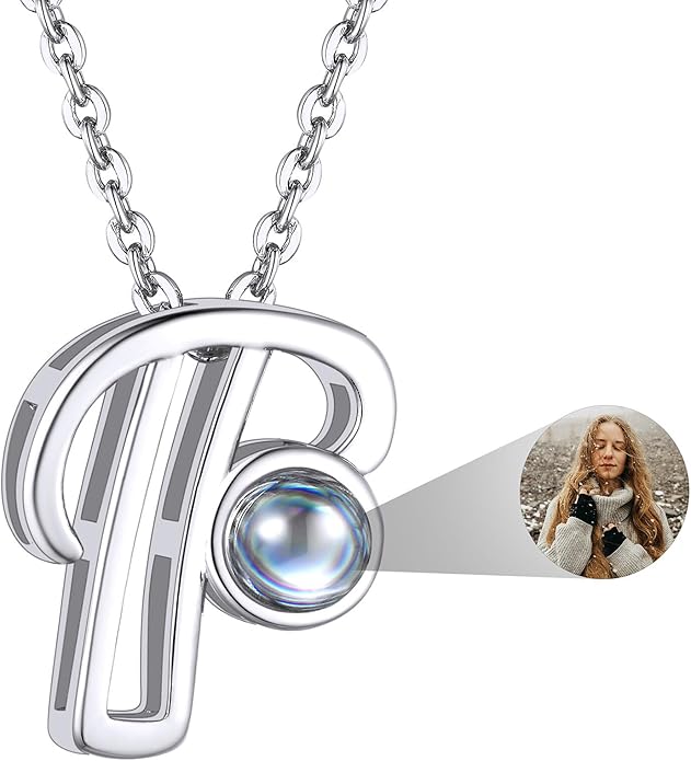 Custom4U Personalized Initial Picture Necklace for Women, Projection Necklace with Picture Inside, Gold/Silver Letter Pendant Necklace, Custom Photo Gifts for Mom Wife Birthday Valentines