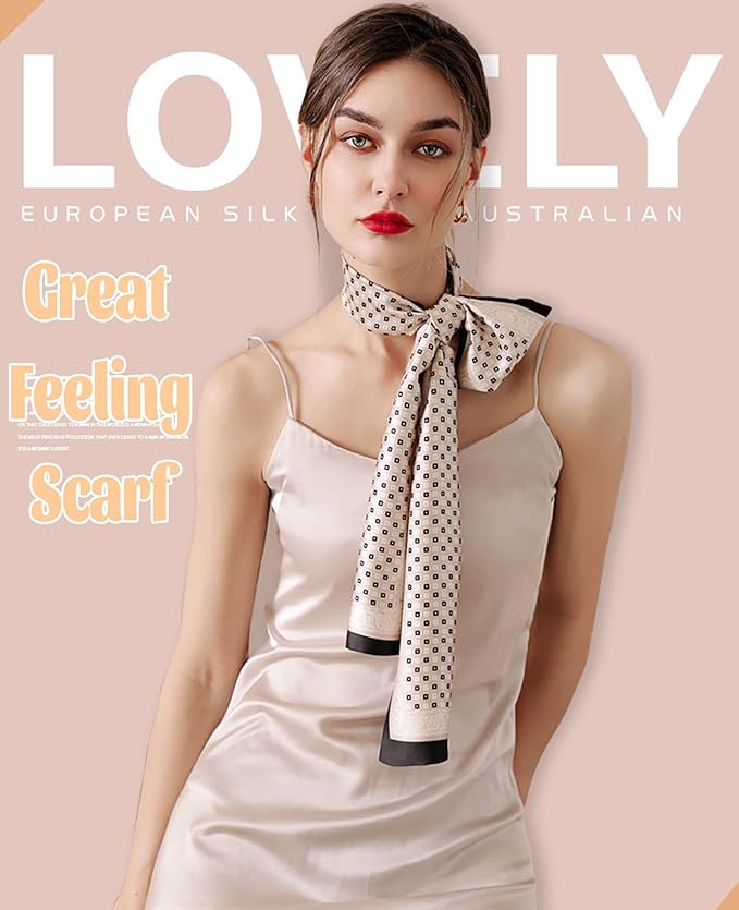kcctoo 59" Mulberry Silk Like Head Scarf Women's Fashion Square Neck Satin Scarfs for Bag Hair Scarves Gift 59 * 5.9”