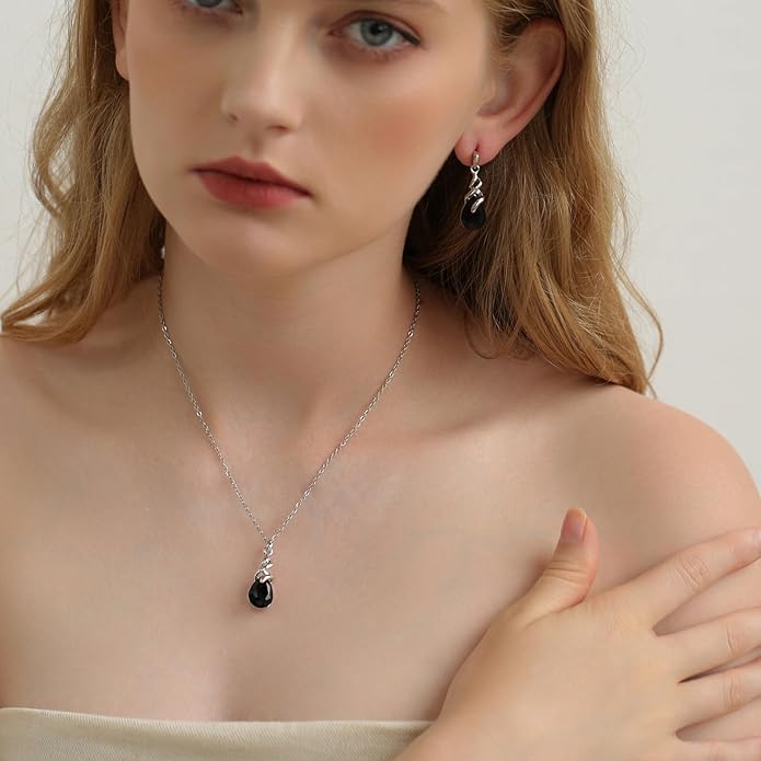 RUOFFETA Teardrop Crystal Jewelry Set, Birthstone Pendant Necklace Drop Dangle Earrings for Women