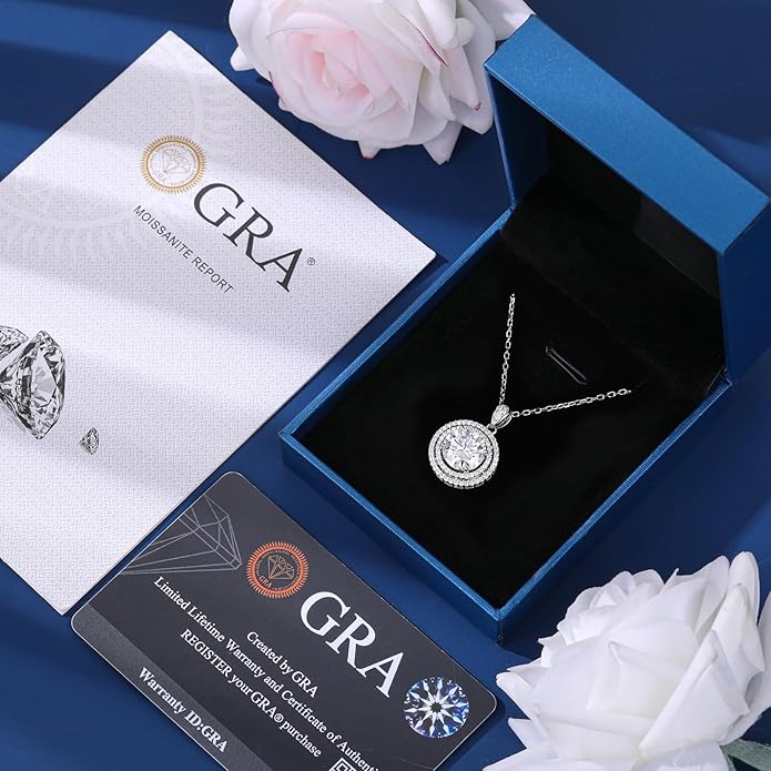 18K Gold Vermeil Imitation Diamond Necklace for Women, Moissanite Sterling Silver 18+2" Chain - Cluster Style