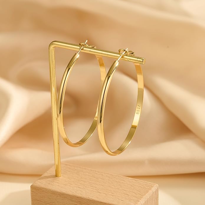 EXGOX 5mm Wide Gold Hoop Earrings for Women,Sterling Silver Hoop Earrings Large Silver Hoop Earrings Hypoallergenic Lightweight 14K Real Gold Plated Big Hoop Earrings for Women 30/40/50/60/70mm