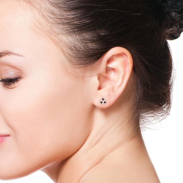 ANGARA Natural Garnet Earrings for Women | Bezel Set Garnet Trio Cluster Stud Earrings in 14K Solid Gold/Platinum | January Birthday, Anniversary, Gemstone Jewellery Gift