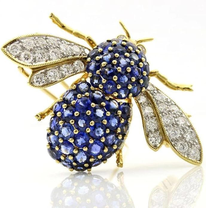 2.00 Ct Round Cut Blue Sapphire Diamond Honey Bee Brooch Pin 14K Yellow Gold Finish 925 Silver