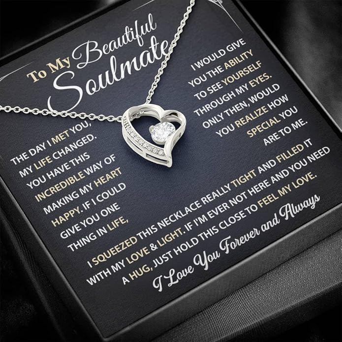 To My Beautiful Soulmate Necklace Romantic Gift for Girlfriend Wife With Message Card & Gift Box, Perfect for Anniversary Birthday Christmas or Valentine’s Day