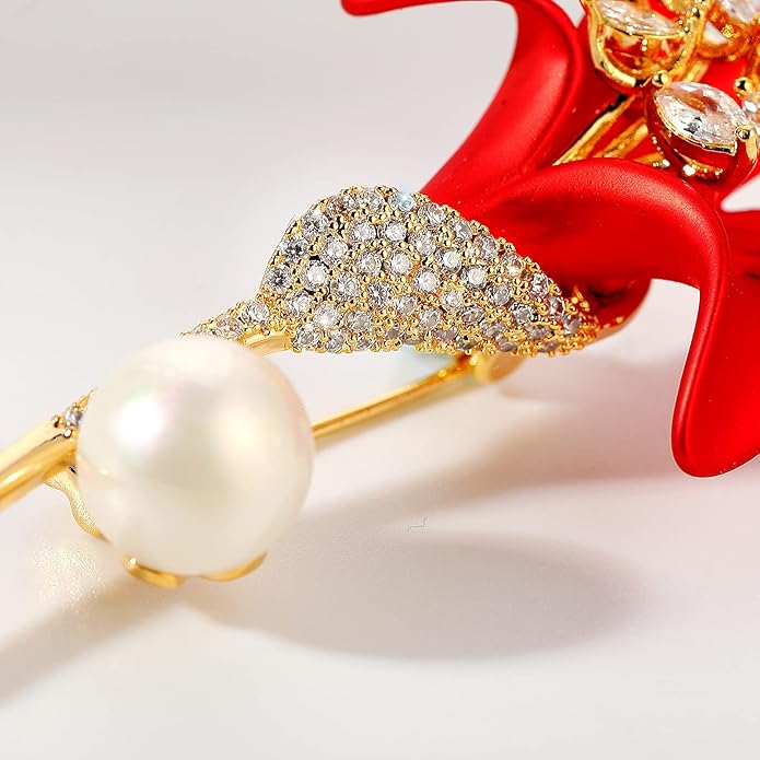AILONMEI Red Rose Flower Brooches and Pins for Women Costume Jewelry Brooch Pins Broches Jewelry for Women Elegant Lady Pin