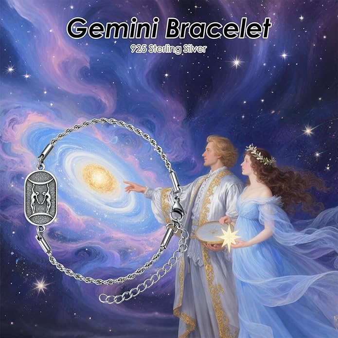 SIMONLY Zodiac Bracelet 925 Sterling Silver Constellation Anklet Horoscope Zodiac Jewelry Christmas Birthday Astrology Gifts for Women Men Unisex