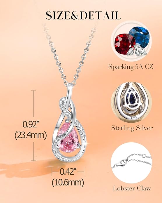 FANCIME TimelessTie Birthstone Necklace for Women White Gold Plated Sterling Silver Ribbon Design Jewelry Knot Pendant Fine Jewelry Gemstone Birthday Graduation Anniversary Christmas Gifts for Women Wife Mother Her