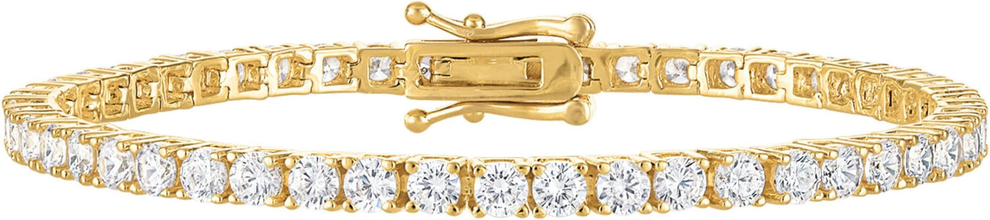 KISPER Tennis Bracelet for Women - 24K White Gold or Gold Plated Round Cut AAAAA CZ, 3mm/4mm Width, Elegant Jewelry Gift, 6.5/7/7.5 Inch