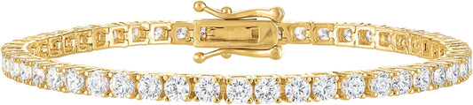 KISPER Tennis Bracelet for Women - 24K White Gold or Gold Plated Round Cut AAAAA CZ, 3mm/4mm Width, Elegant Jewelry Gift, 6.5/7/7.5 Inch